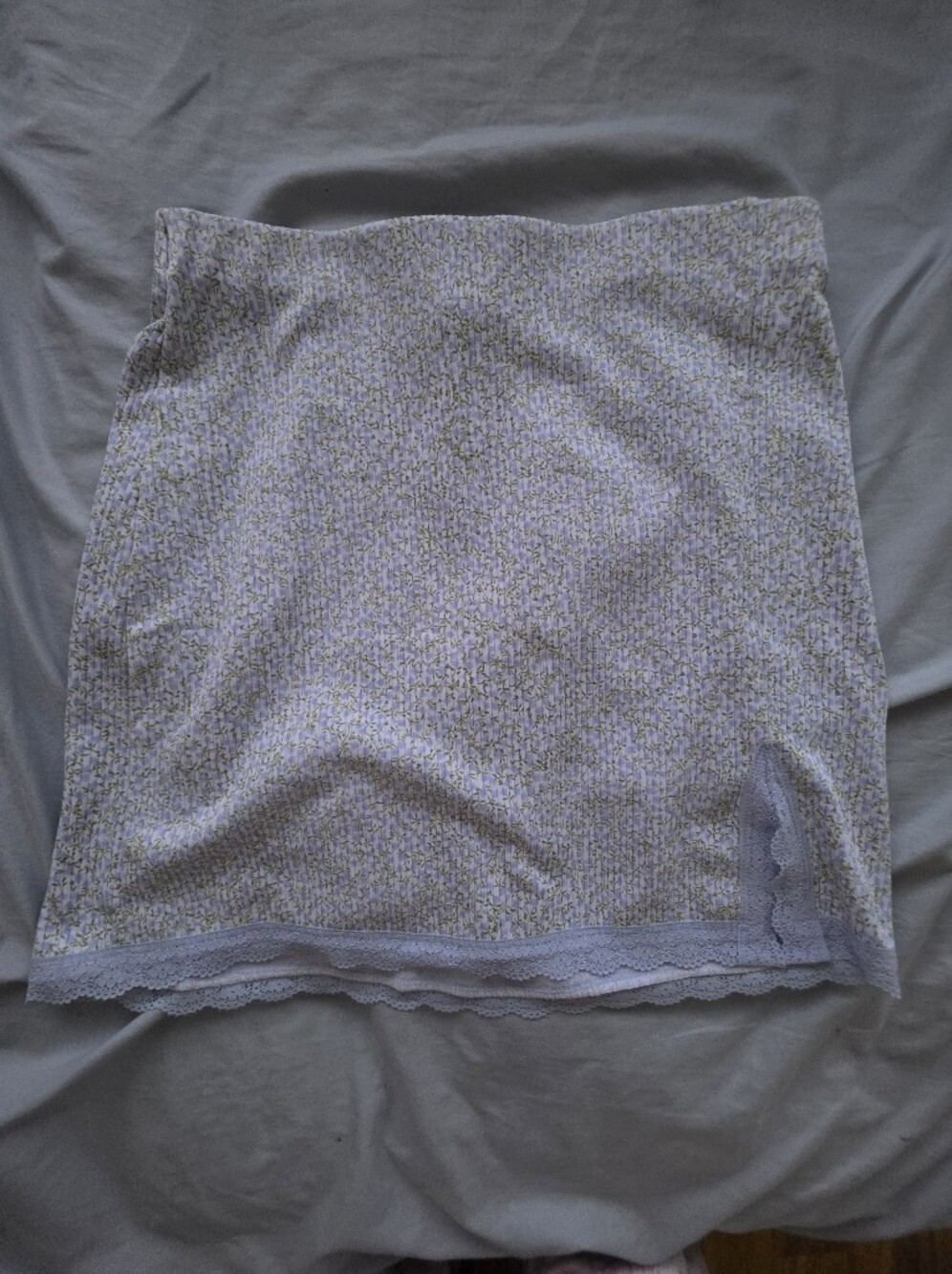 H&M Light Blue Midi Skirt with Green Floral Print